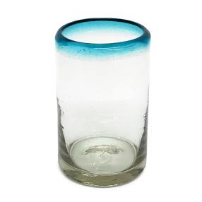  / vasos para jugo con borde azul aqua, 9 oz, Vidrio Reciclado, Libre de Plomo y Toxinas